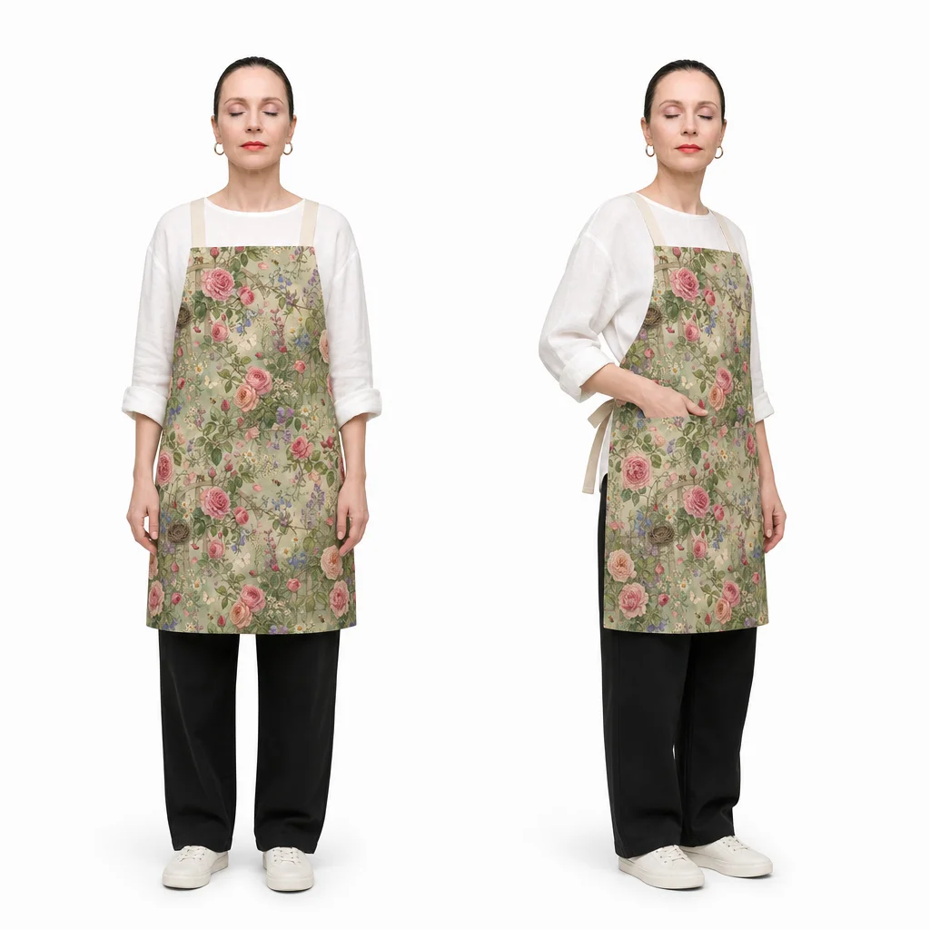 Rose Garden Fence All-Over Print Apron - worn by model