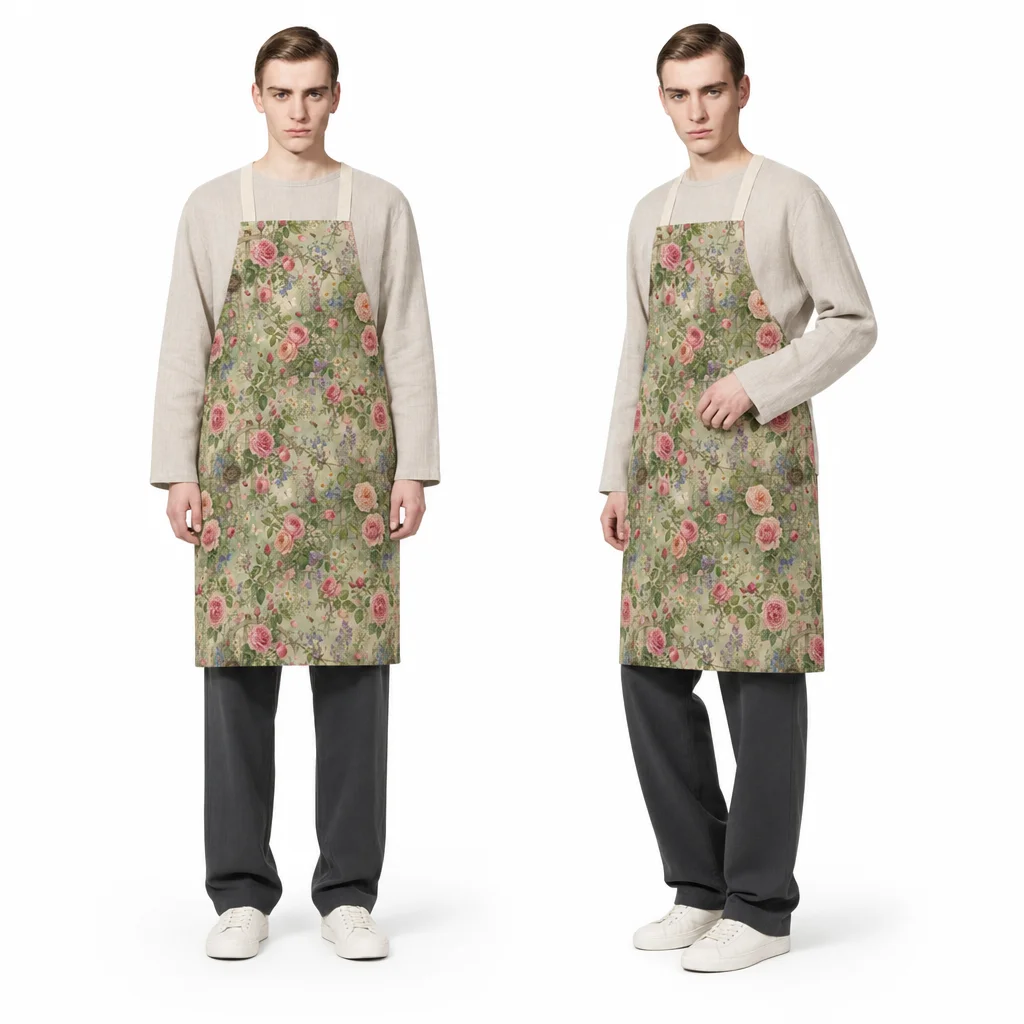 Rose Garden Fence All-Over Print Apron - worn by model
