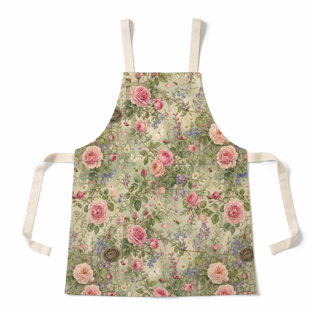 Rose Garden Fence All-Over Print Apron - flat lay