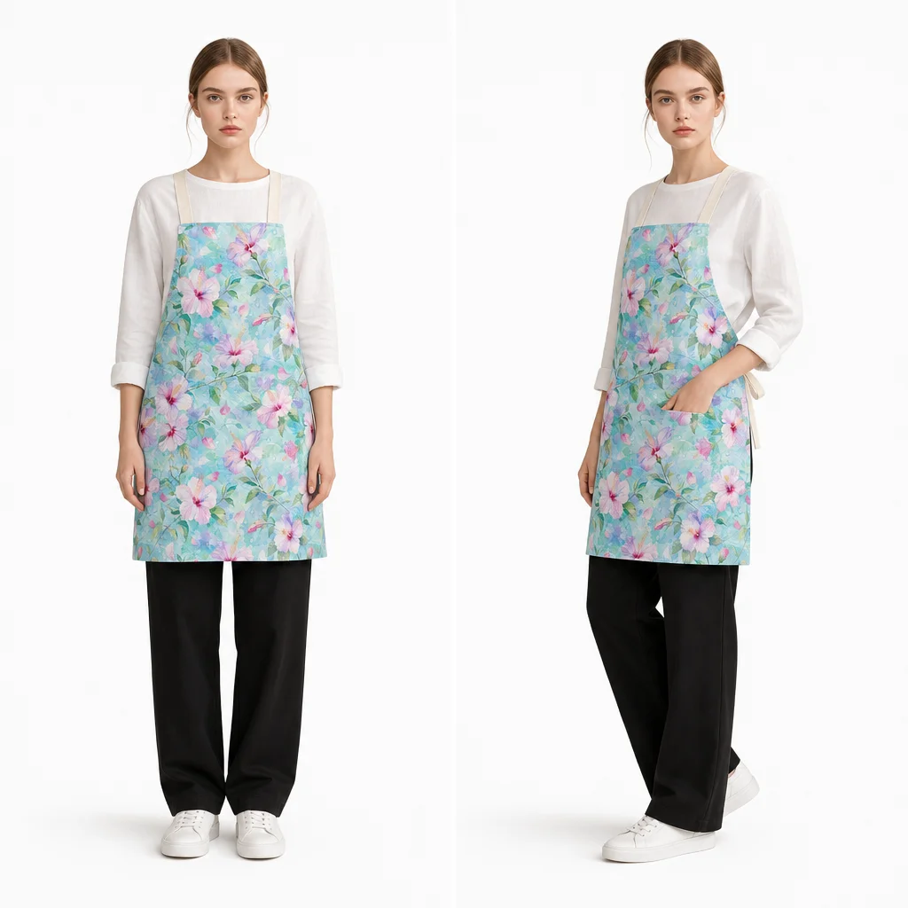 Hibiscus Summer Breeze All-Over Print Apron - worn by model