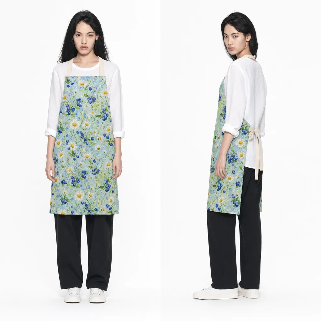 Daisy Blueberry Meadow All-Over Print Apron - worn by model