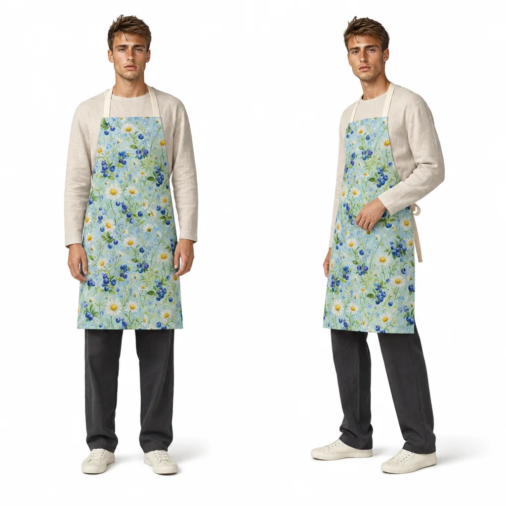 Daisy Blueberry Meadow All-Over Print Apron - worn by model