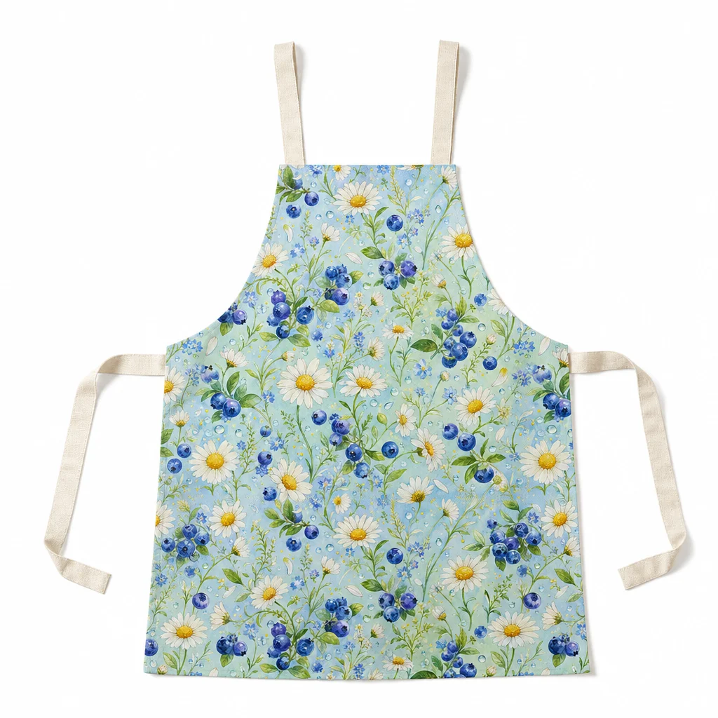 Daisy Blueberry Meadow All-Over Print Apron - flat lay