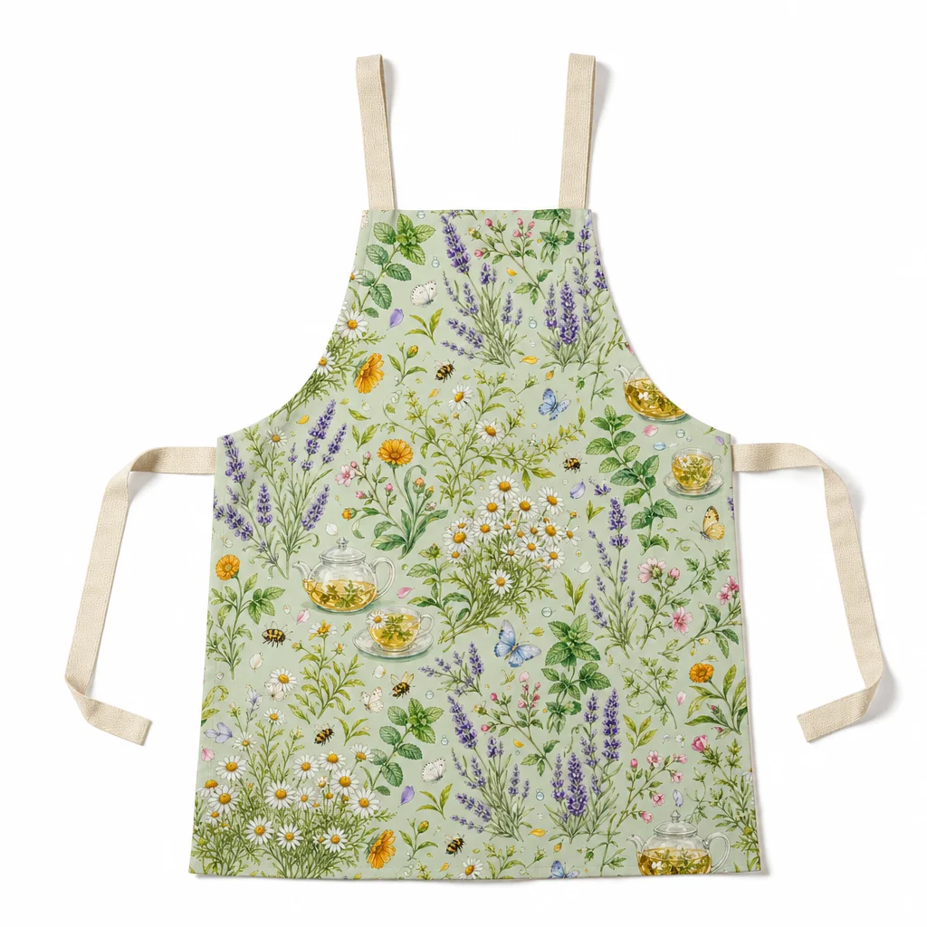 Herbal Tea Garden All-Over Print Apron - flat lay