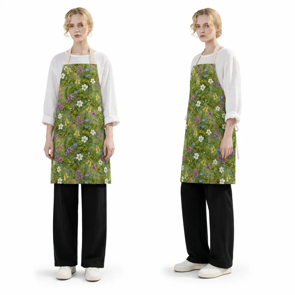 Mossy Forest Wildflowers All-Over Print Apron - worn by model
