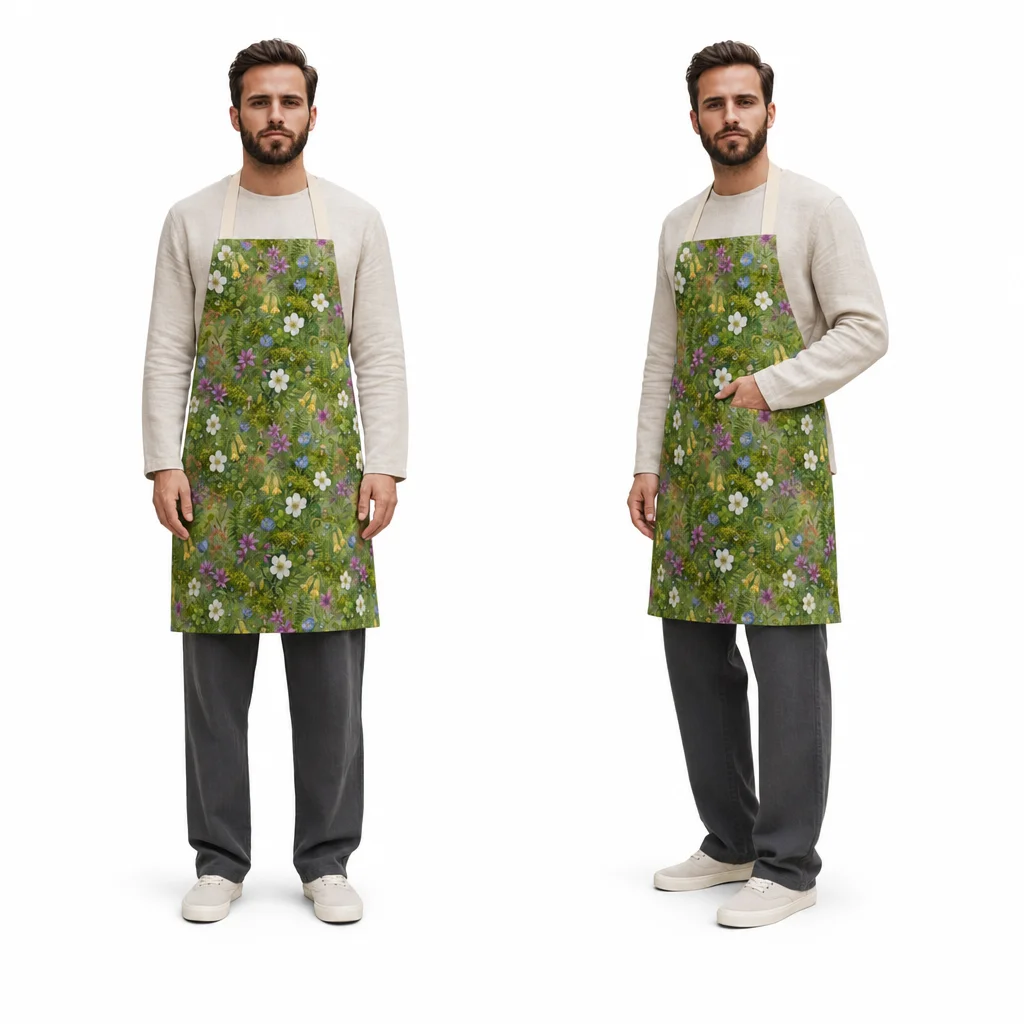 Mossy Forest Wildflowers All-Over Print Apron - worn by model