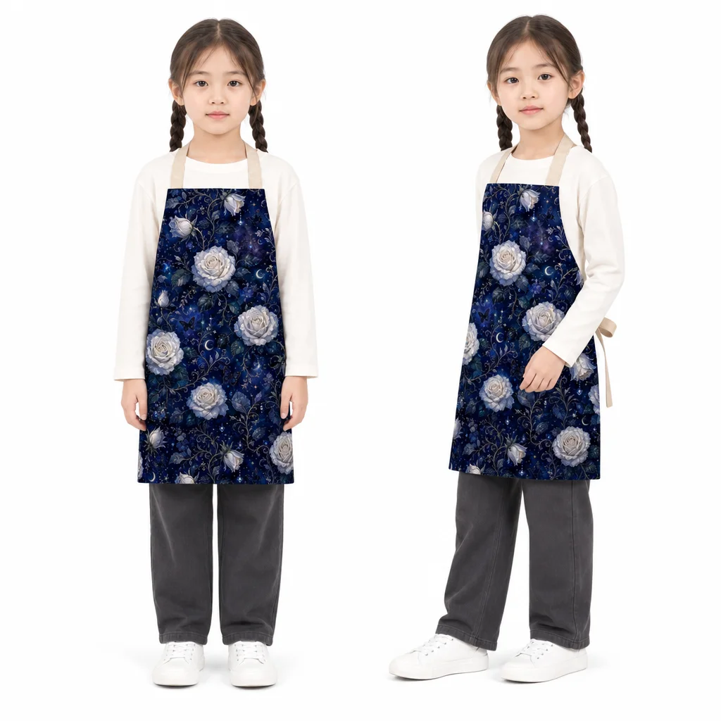 Moonlit White Rose All-Over Print Apron - worn by model