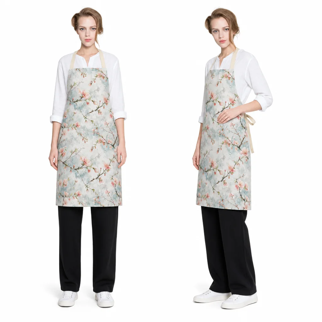 Morning Mist Blossoms All-Over Print Apron - worn by model