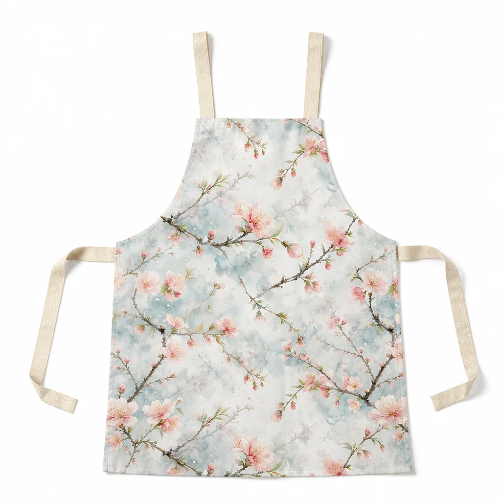 Morning Mist Blossoms All-Over Print Apron - flat lay