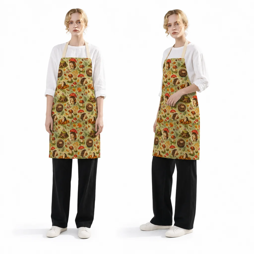 Hedgehog Mushroom Forest All-Over Print Apron - worn by model
