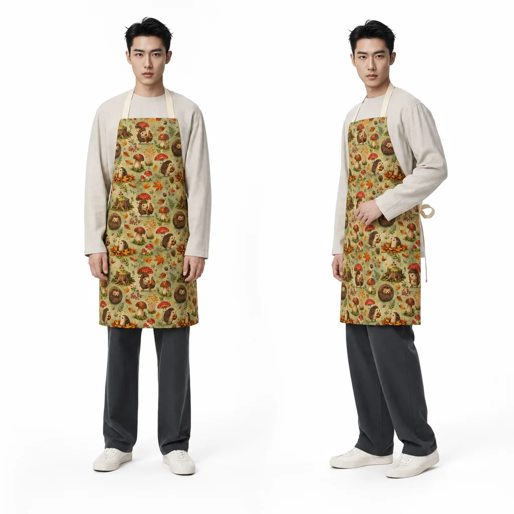 Hedgehog Mushroom Forest All-Over Print Apron - worn by model