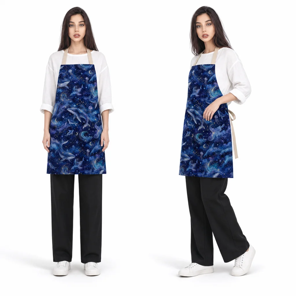 Whale Starsea All-Over Print Apron - worn by model
