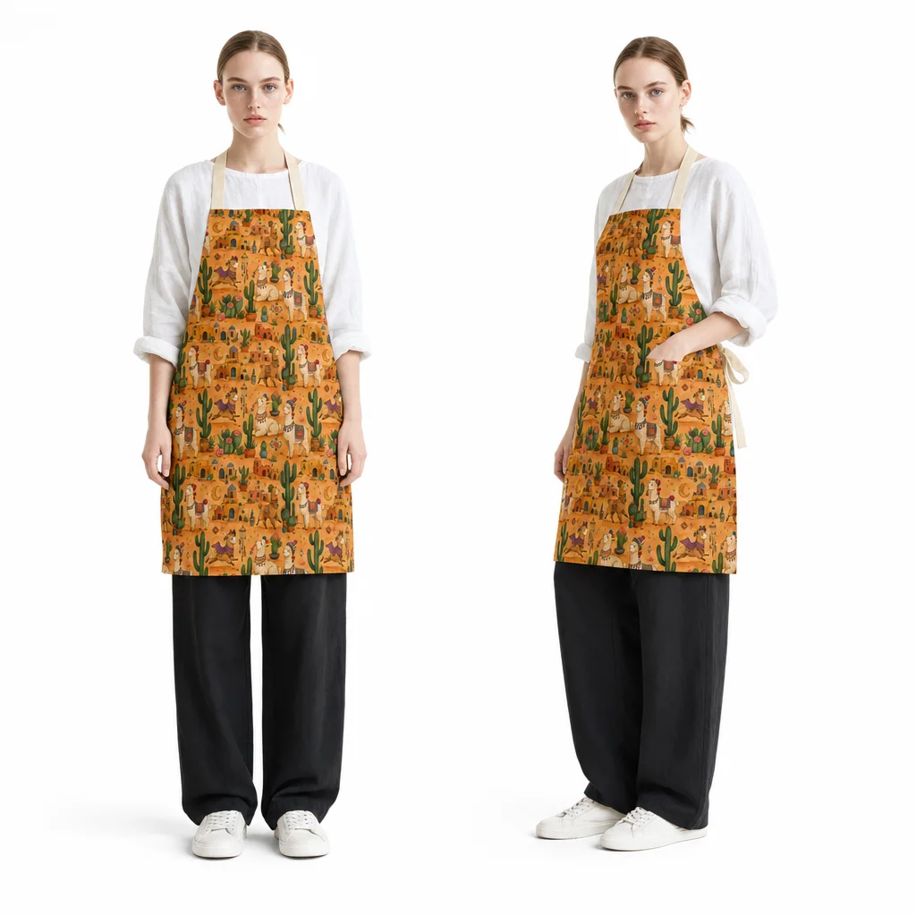 Desert Alpaca Town All-Over Print Apron - worn by model