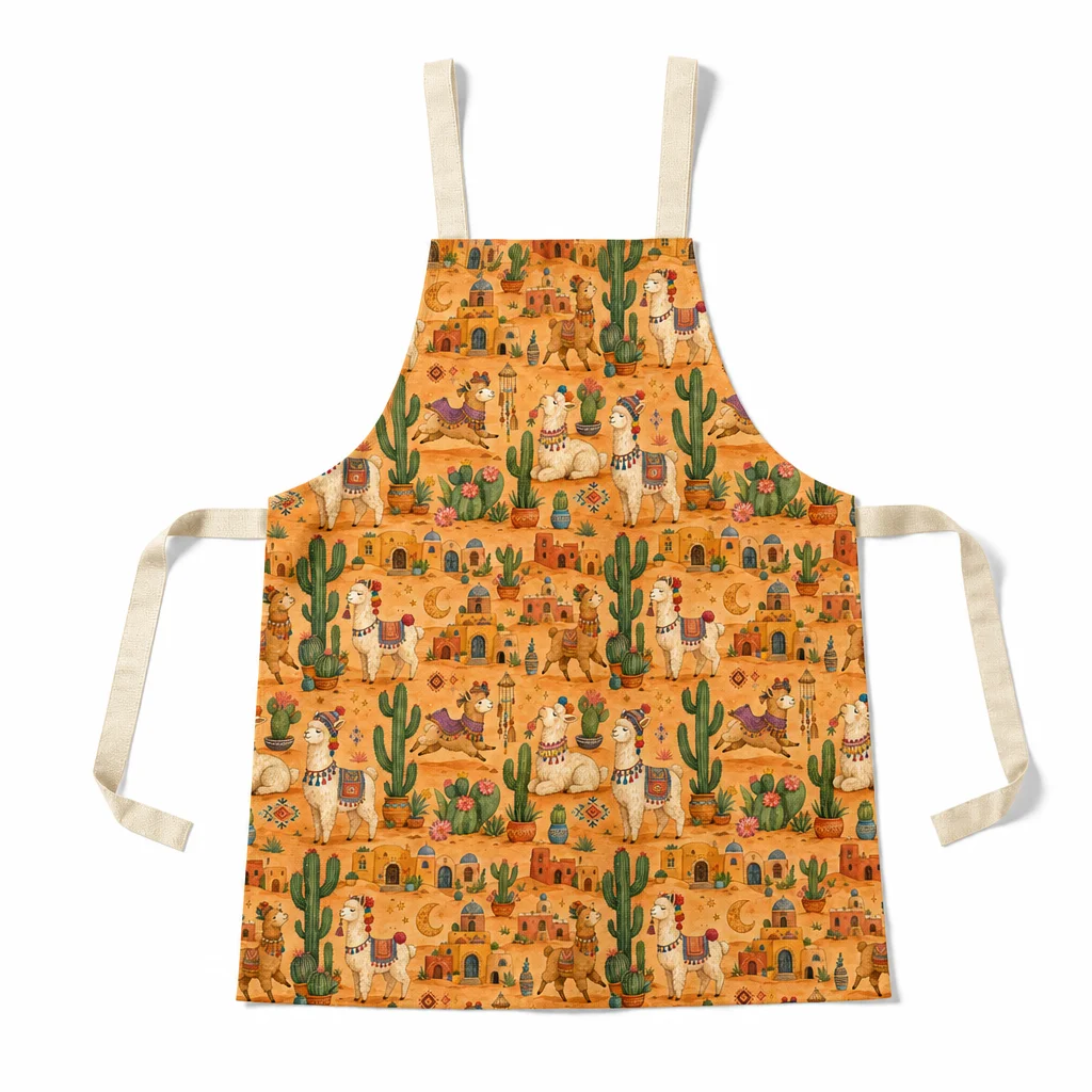 Desert Alpaca Town All-Over Print Apron - flat lay