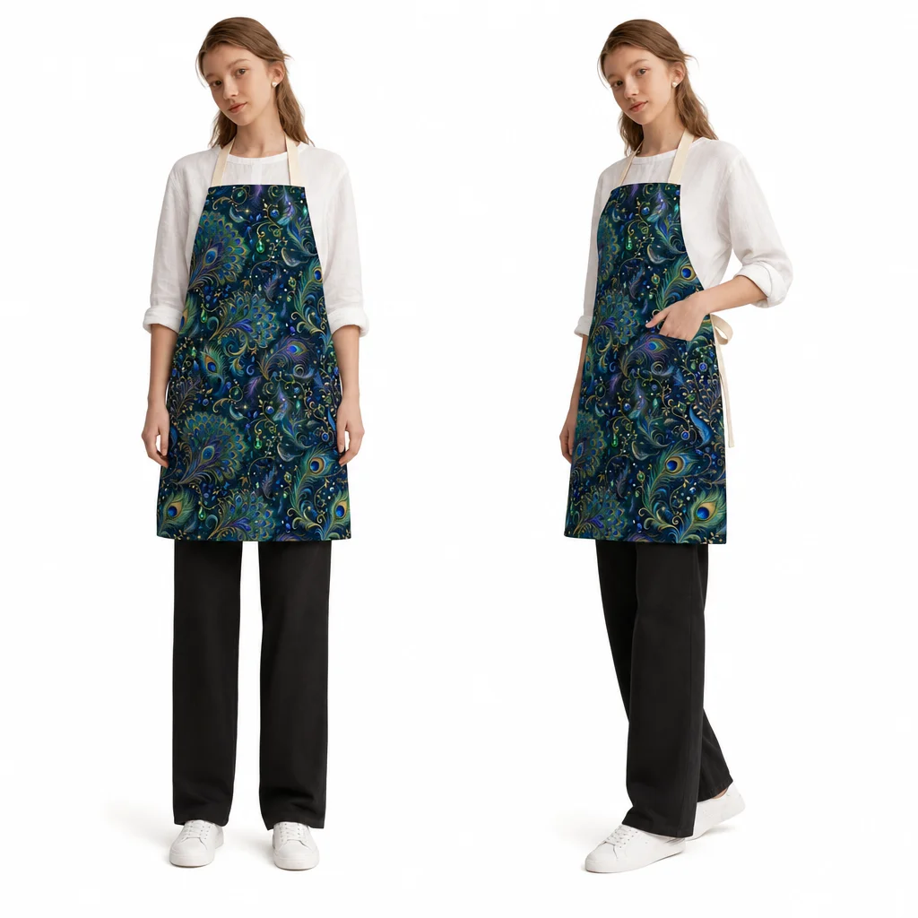 Peacock Secret Garden All-Over Print Apron - worn by model
