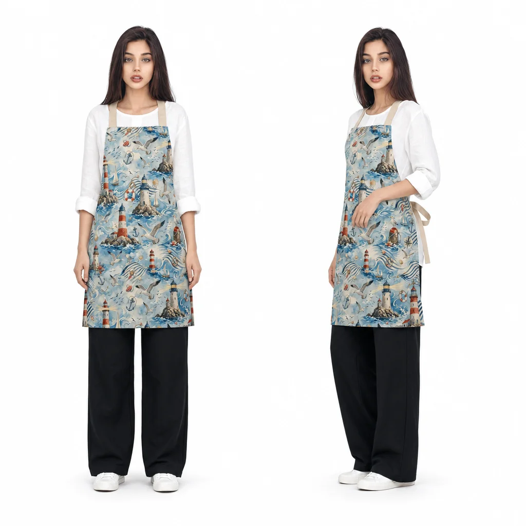 Seagull Lighthouse All-Over Print Apron - worn by model