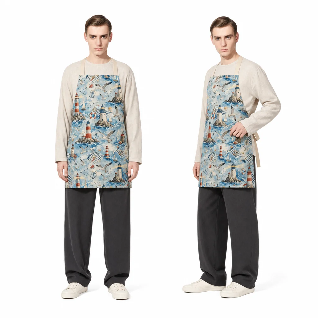 Seagull Lighthouse All-Over Print Apron - worn by model