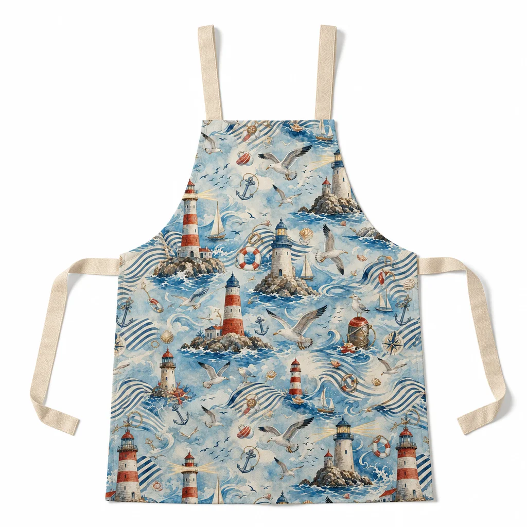 Seagull Lighthouse All-Over Print Apron - flat lay