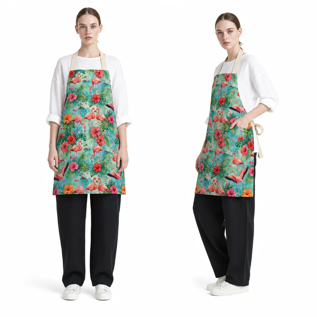 Flamingo Hibiscus Lake All-Over Print Apron - worn by model