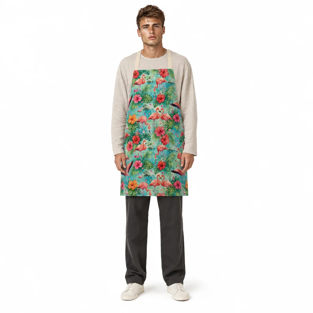 Flamingo Hibiscus Lake All-Over Print Apron - worn by model
