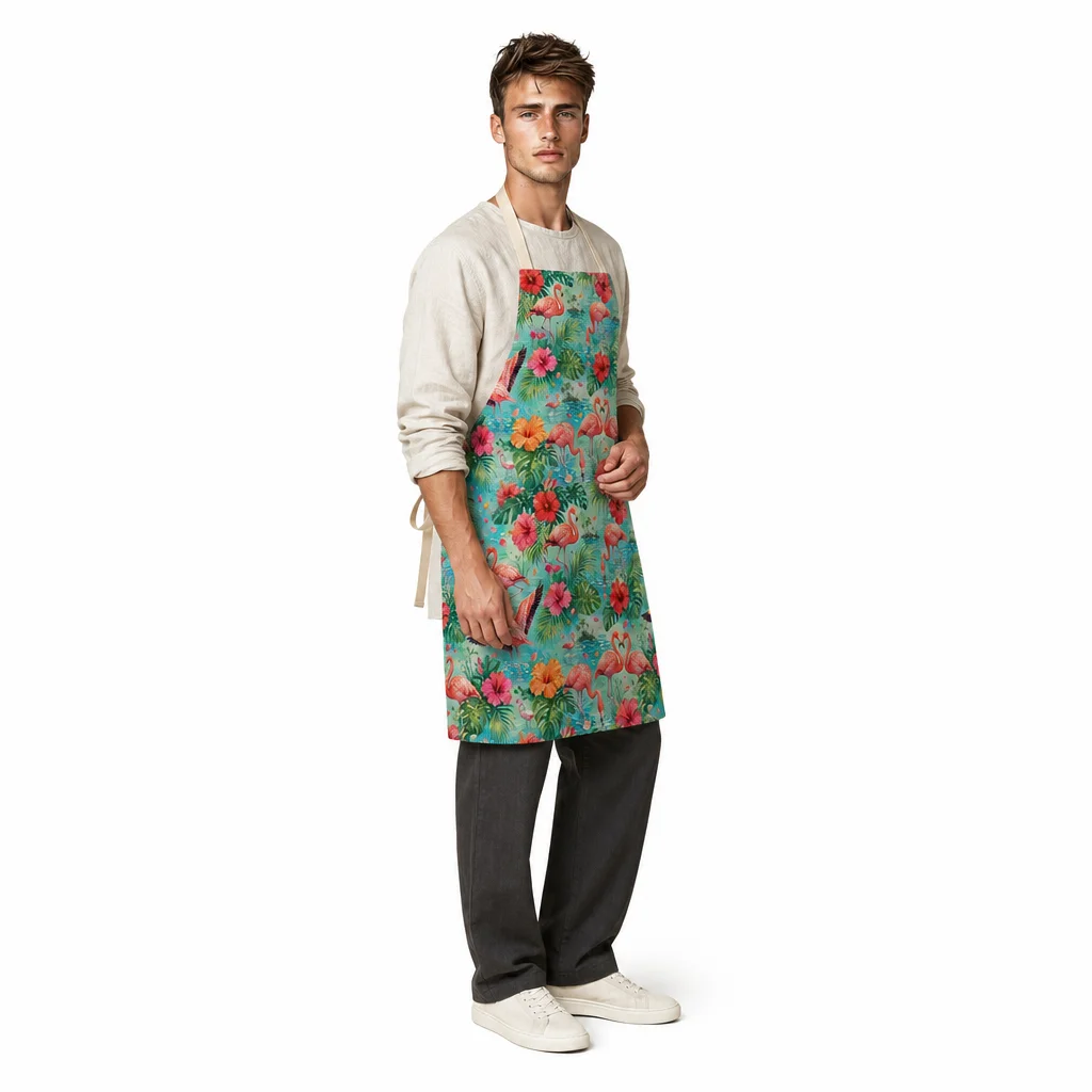 Flamingo Hibiscus Lake All-Over Print Apron - worn by model