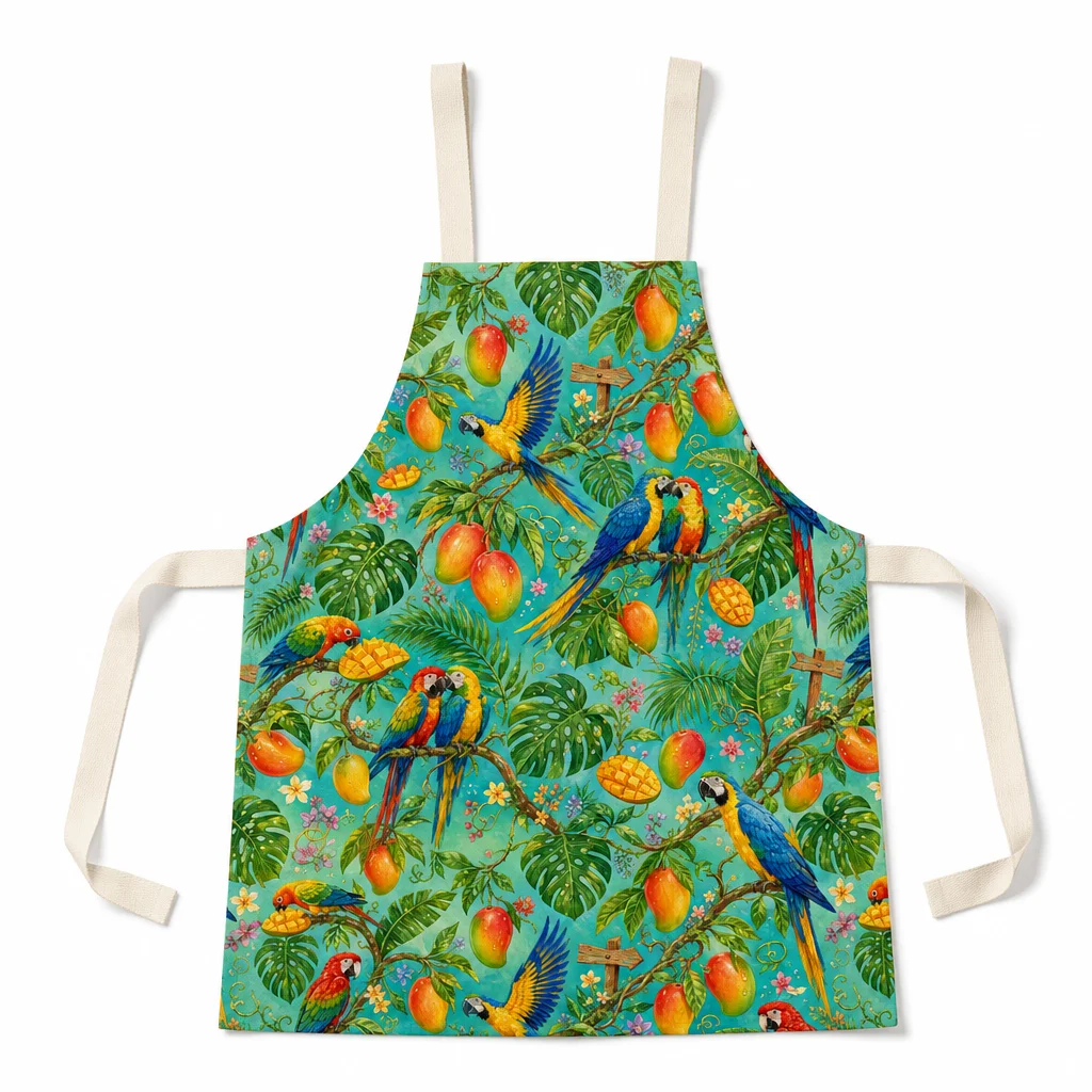 Parrot Mango Rainforest All-Over Print Apron - flat lay