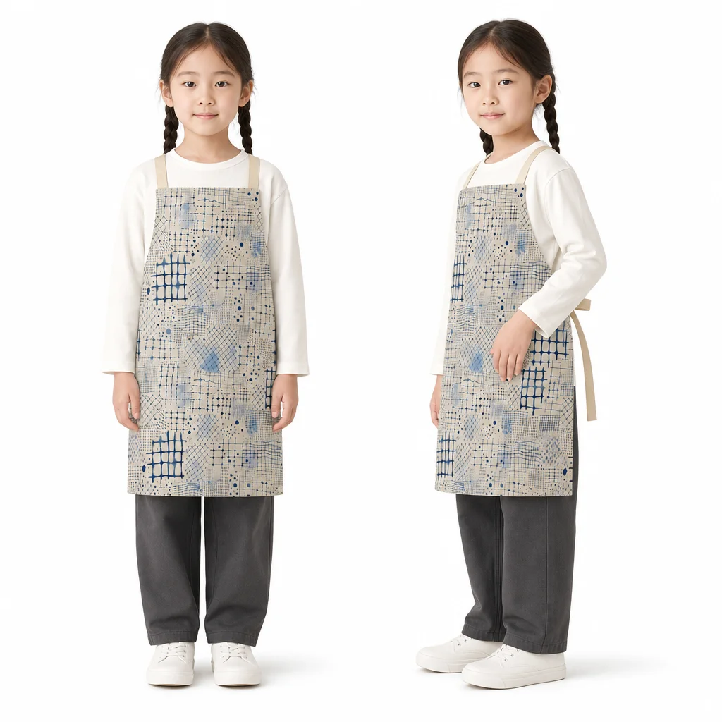 Indigo Woven Grid All-Over Print Apron - worn by model