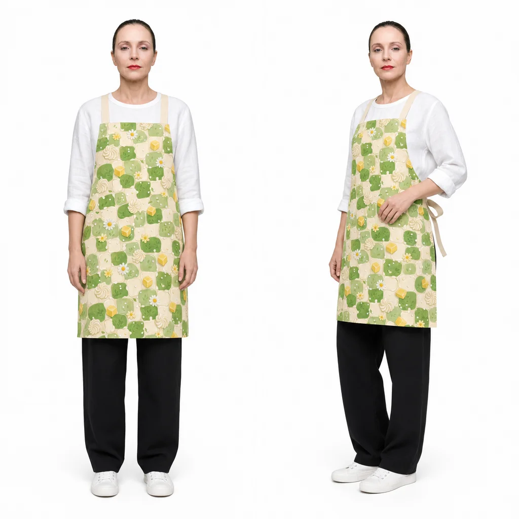 Cream Meadow Checkerboard All-Over Print Apron - worn by model