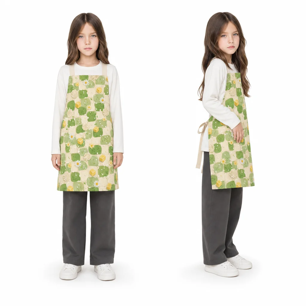 Cream Meadow Checkerboard All-Over Print Apron - worn by model