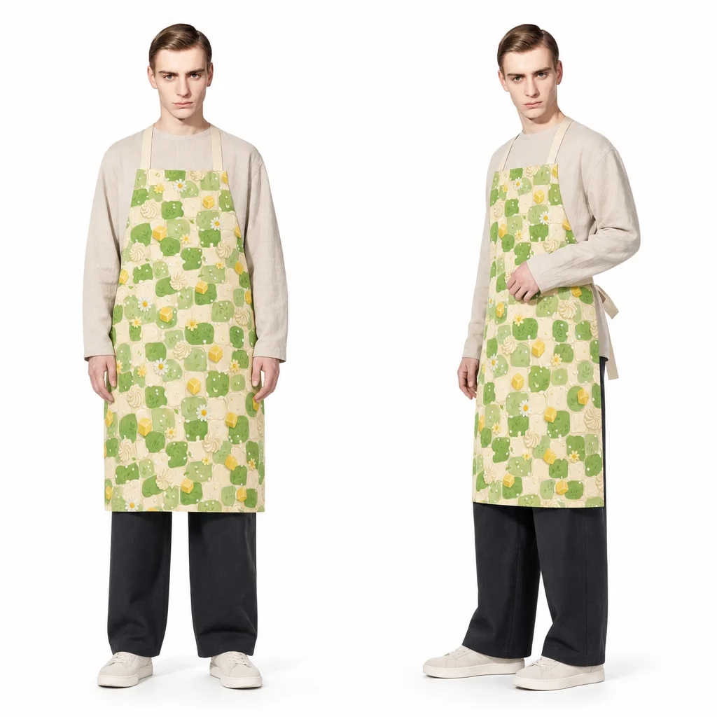 Cream Meadow Checkerboard All-Over Print Apron - worn by model