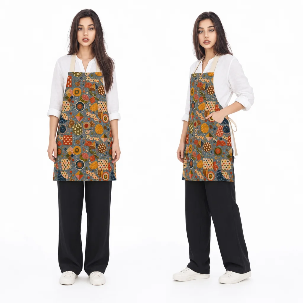 Retro Polka Patchwork All-Over Print Apron - worn by model