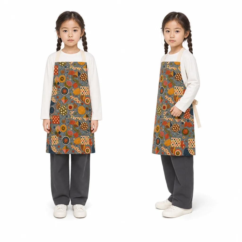Retro Polka Patchwork All-Over Print Apron - worn by model