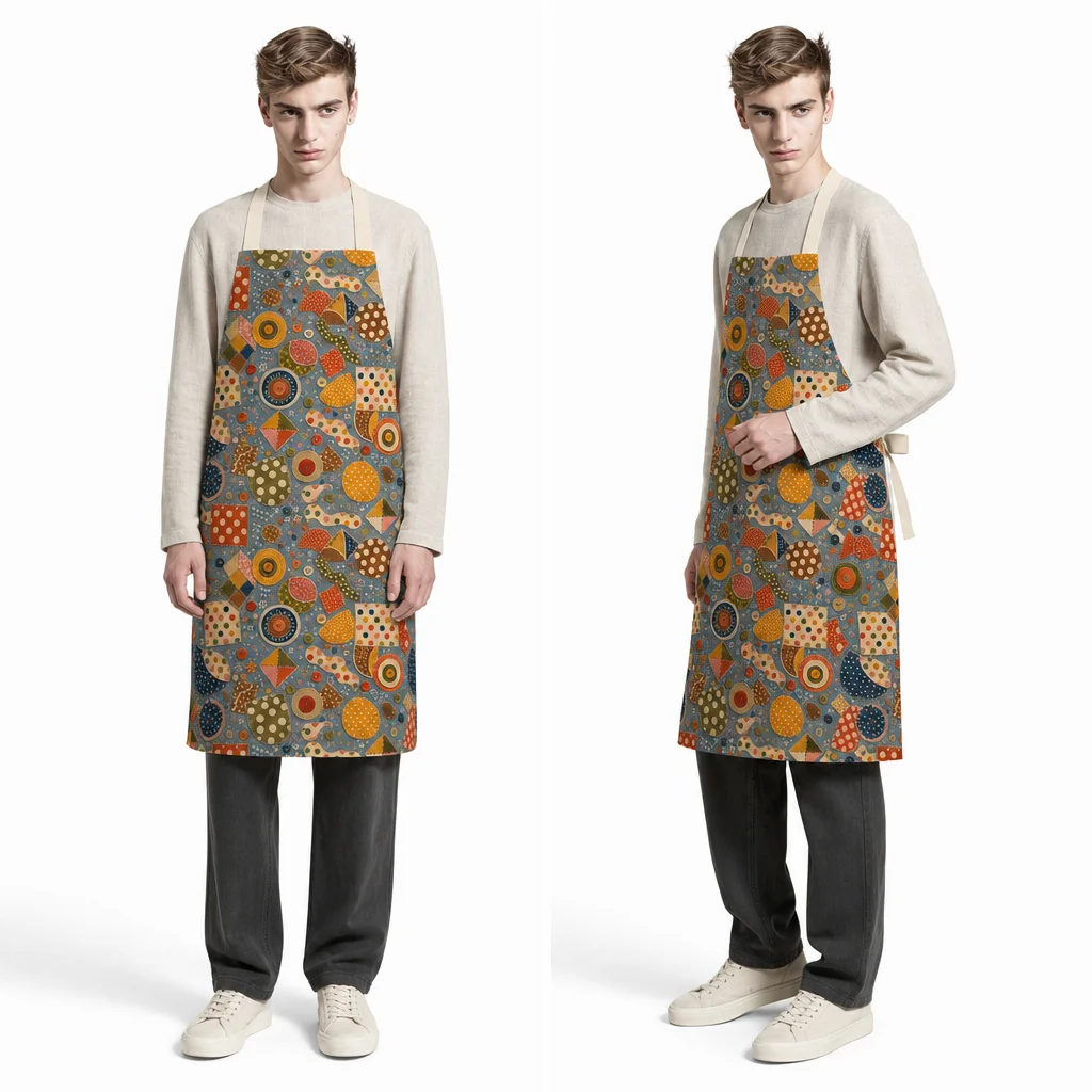 Retro Polka Patchwork All-Over Print Apron - worn by model