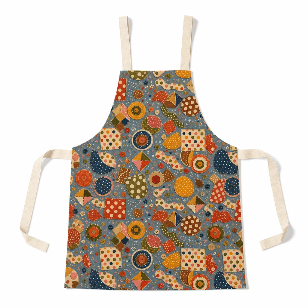 Retro Polka Patchwork All-Over Print Apron - flat lay