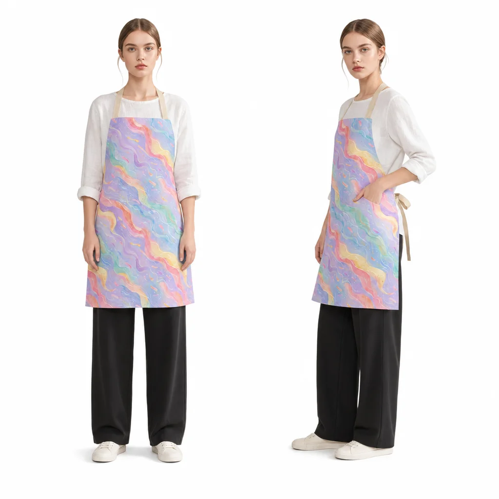 Flowing Pastel Stripes All-Over Print Apron - worn by model