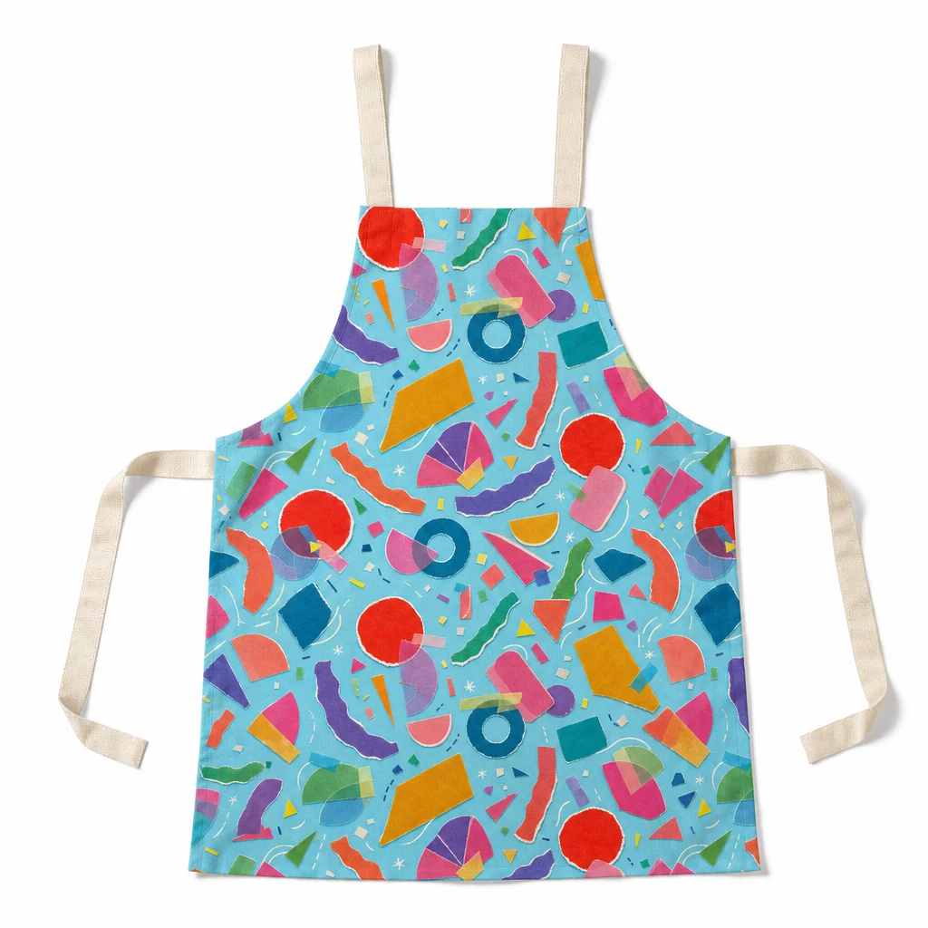 Paper Collage Geometry All-Over Print Apron - flat lay