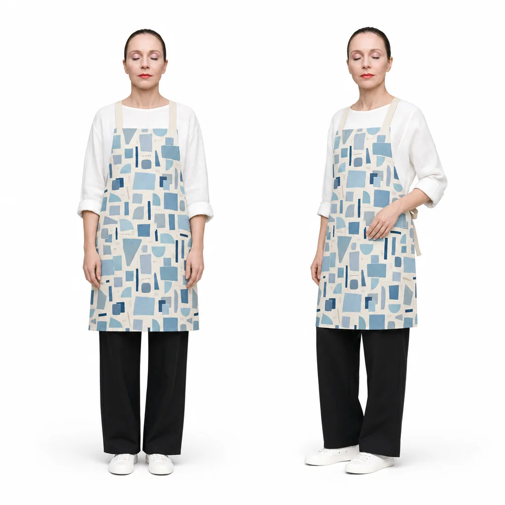 Sea Salt Blue Geometric Puzzle All-Over Print Apron - worn by model