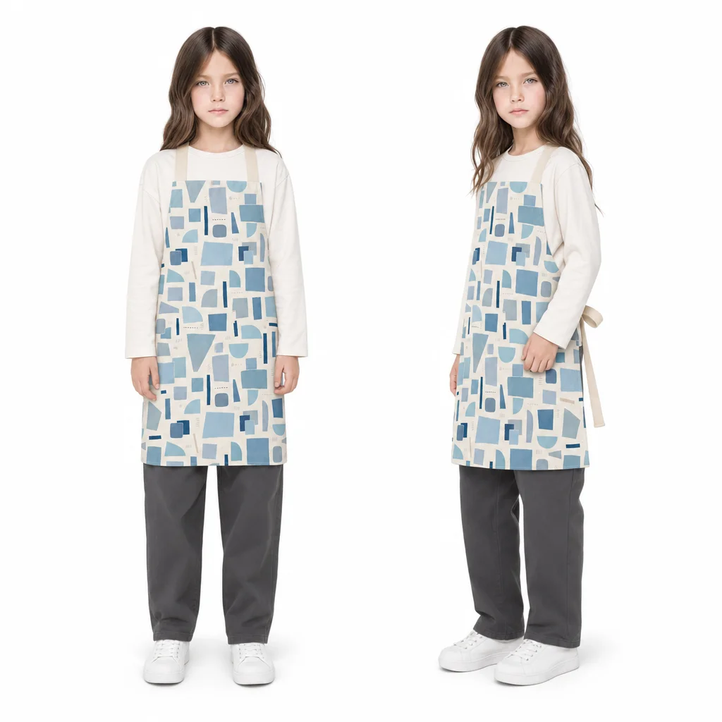 Sea Salt Blue Geometric Puzzle All-Over Print Apron - worn by model