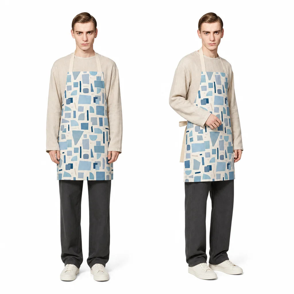 Sea Salt Blue Geometric Puzzle All-Over Print Apron - worn by model