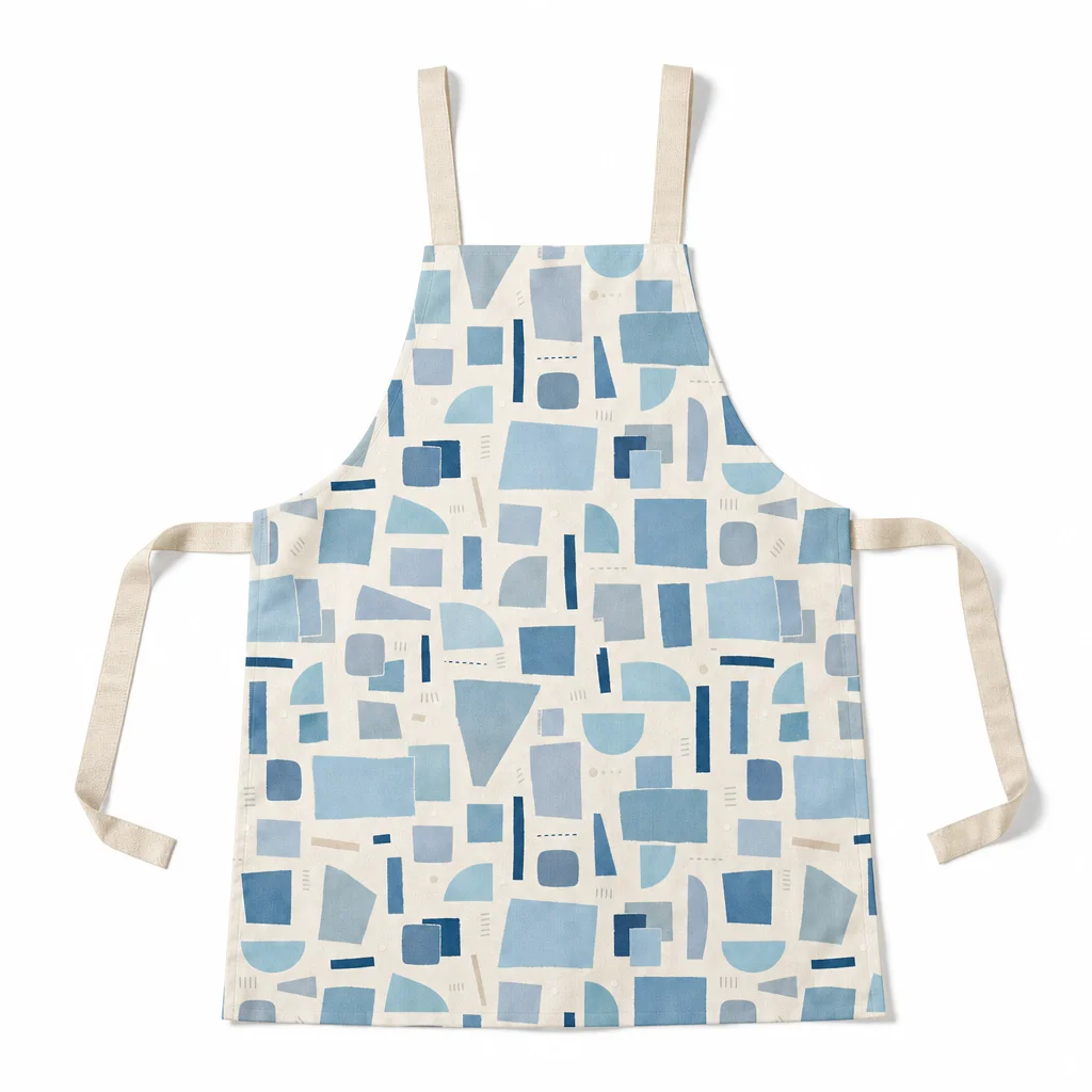 Sea Salt Blue Geometric Puzzle All-Over Print Apron - flat lay