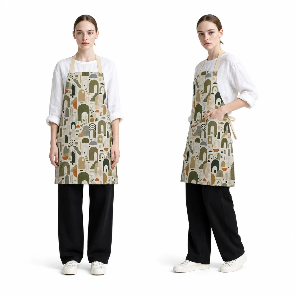 Modern Olive Arch All-Over Print Apron - worn by model