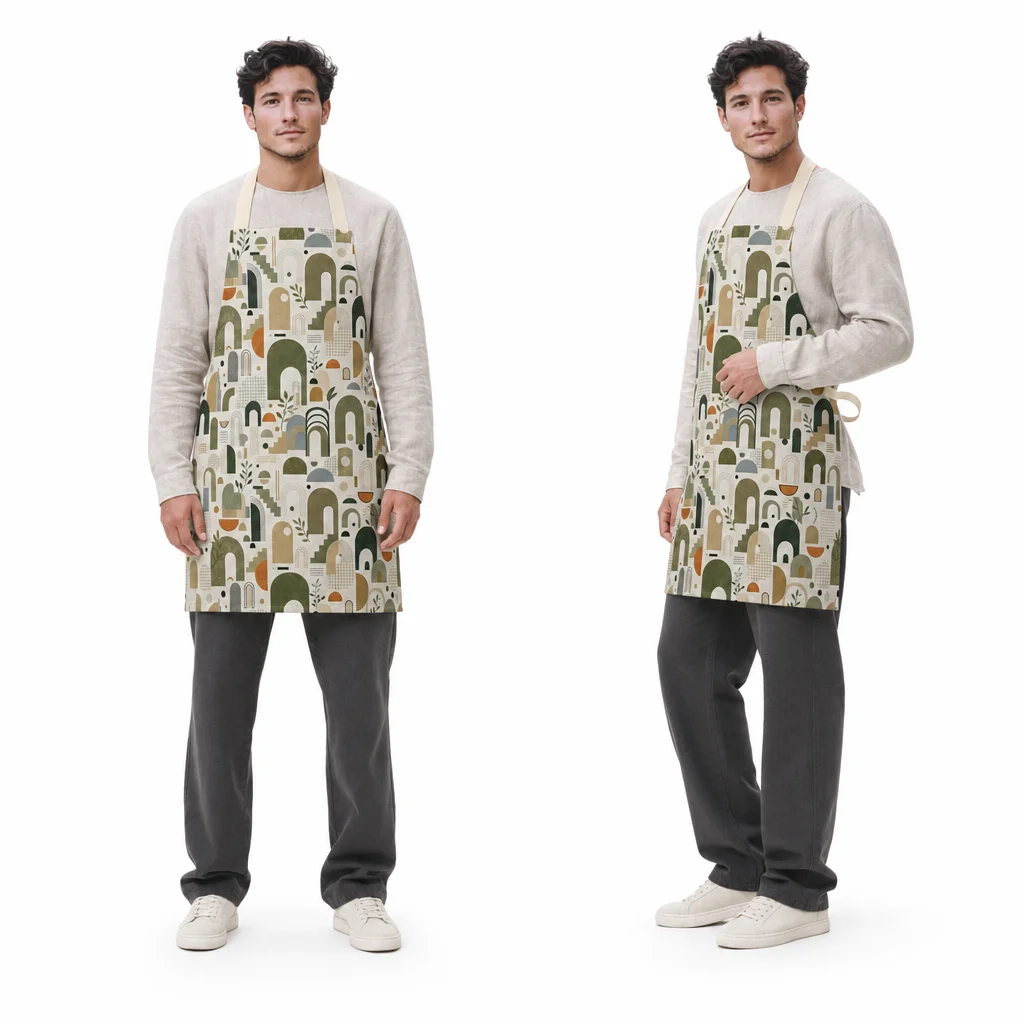 Modern Olive Arch All-Over Print Apron - worn by model