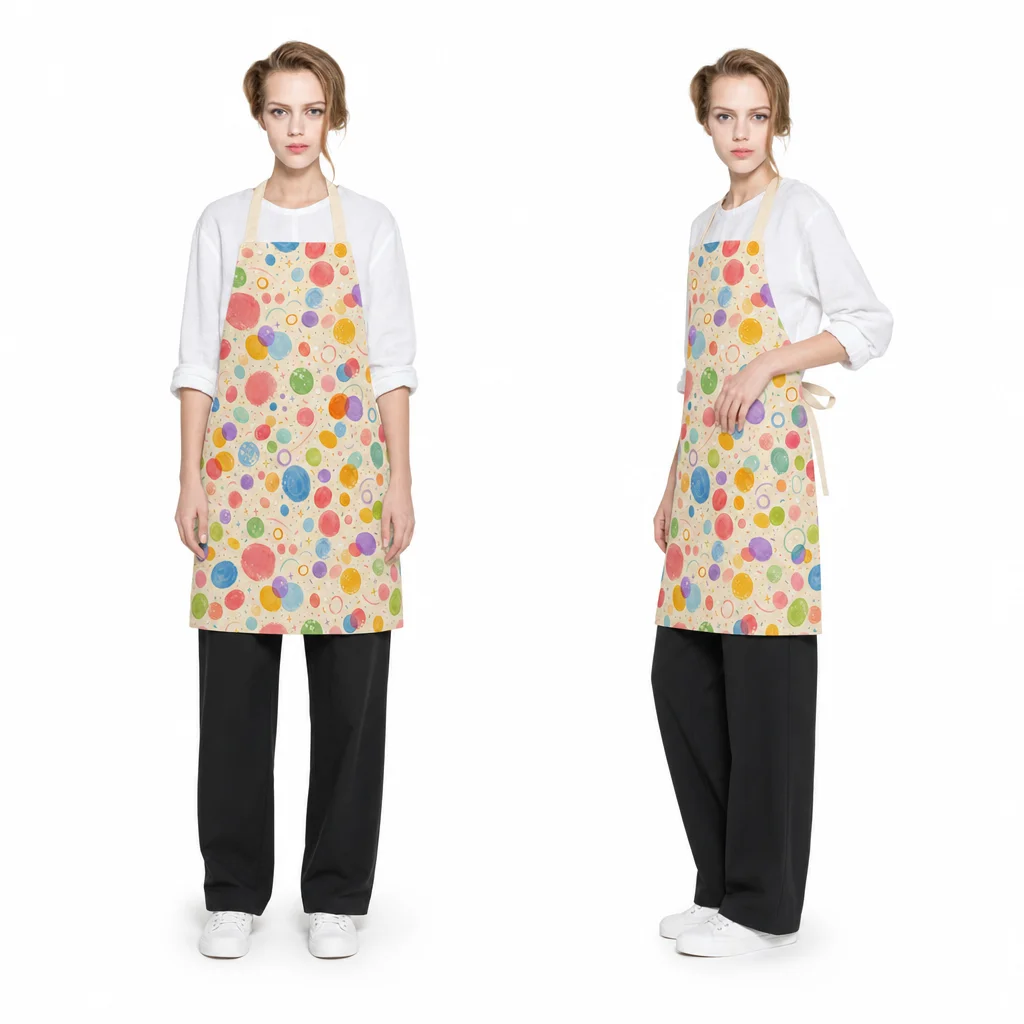 Cream Bubble Polka Dot All-Over Print Apron - worn by model