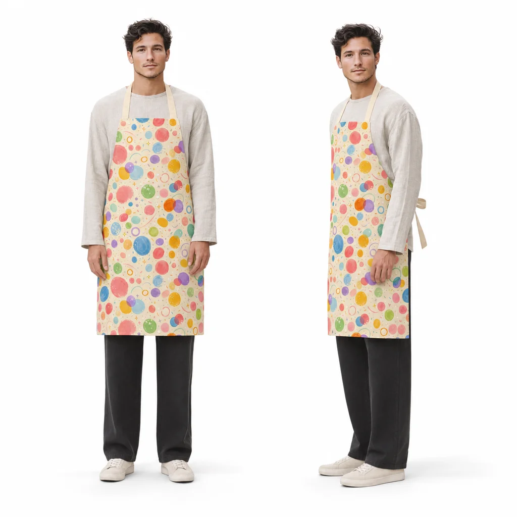 Cream Bubble Polka Dot All-Over Print Apron - worn by model