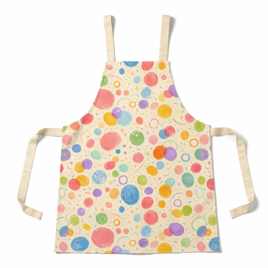 Cream Bubble Polka Dot All-Over Print Apron - flat lay