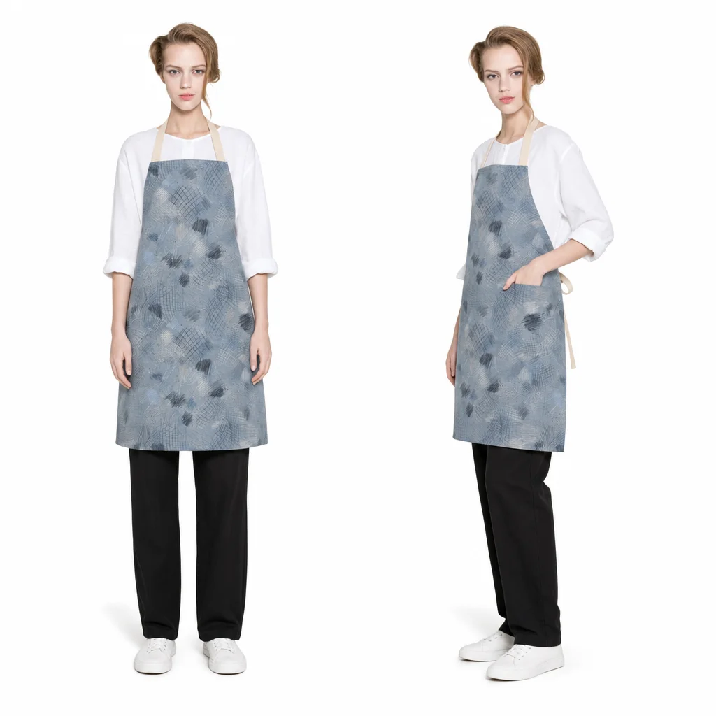 Pencil Mesh Texture All-Over Print Apron - worn by model