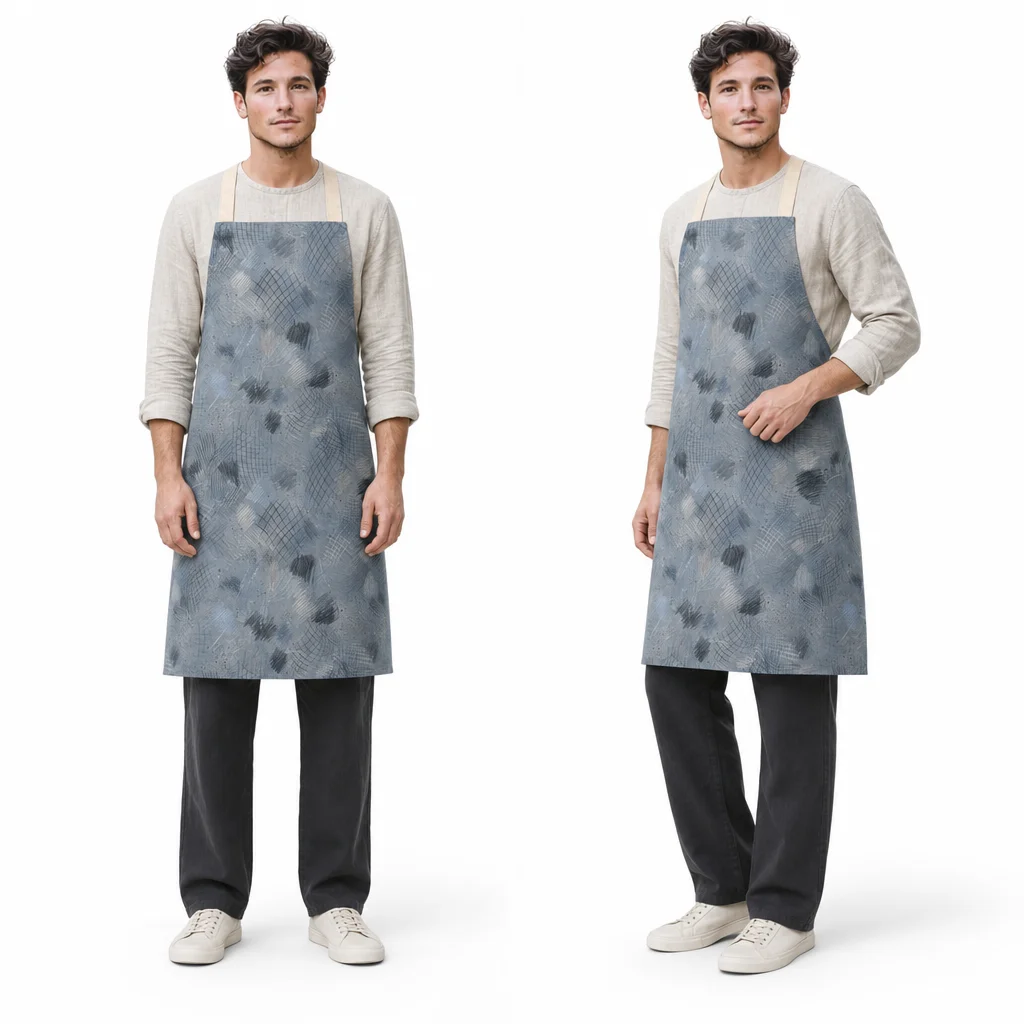 Pencil Mesh Texture All-Over Print Apron - worn by model