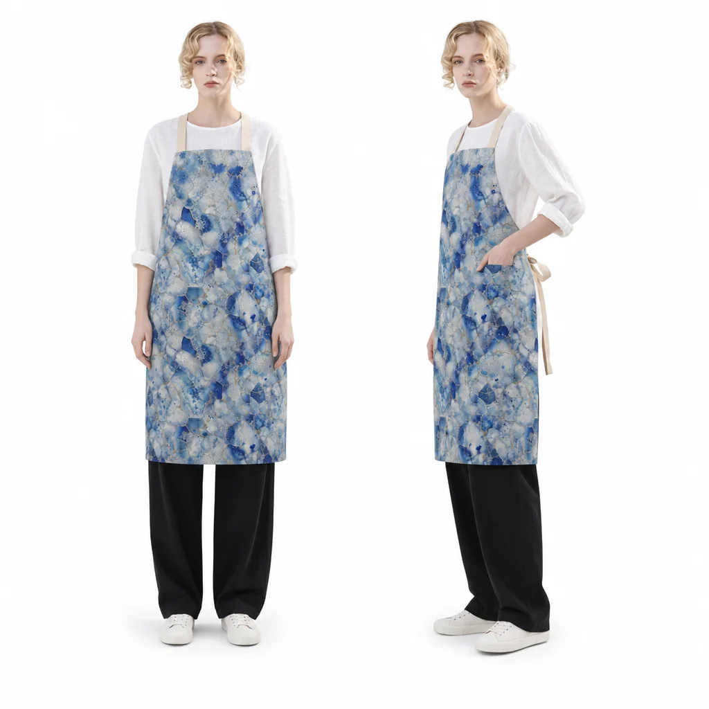 Blue Glaze Cracks All-Over Print Apron - worn by model