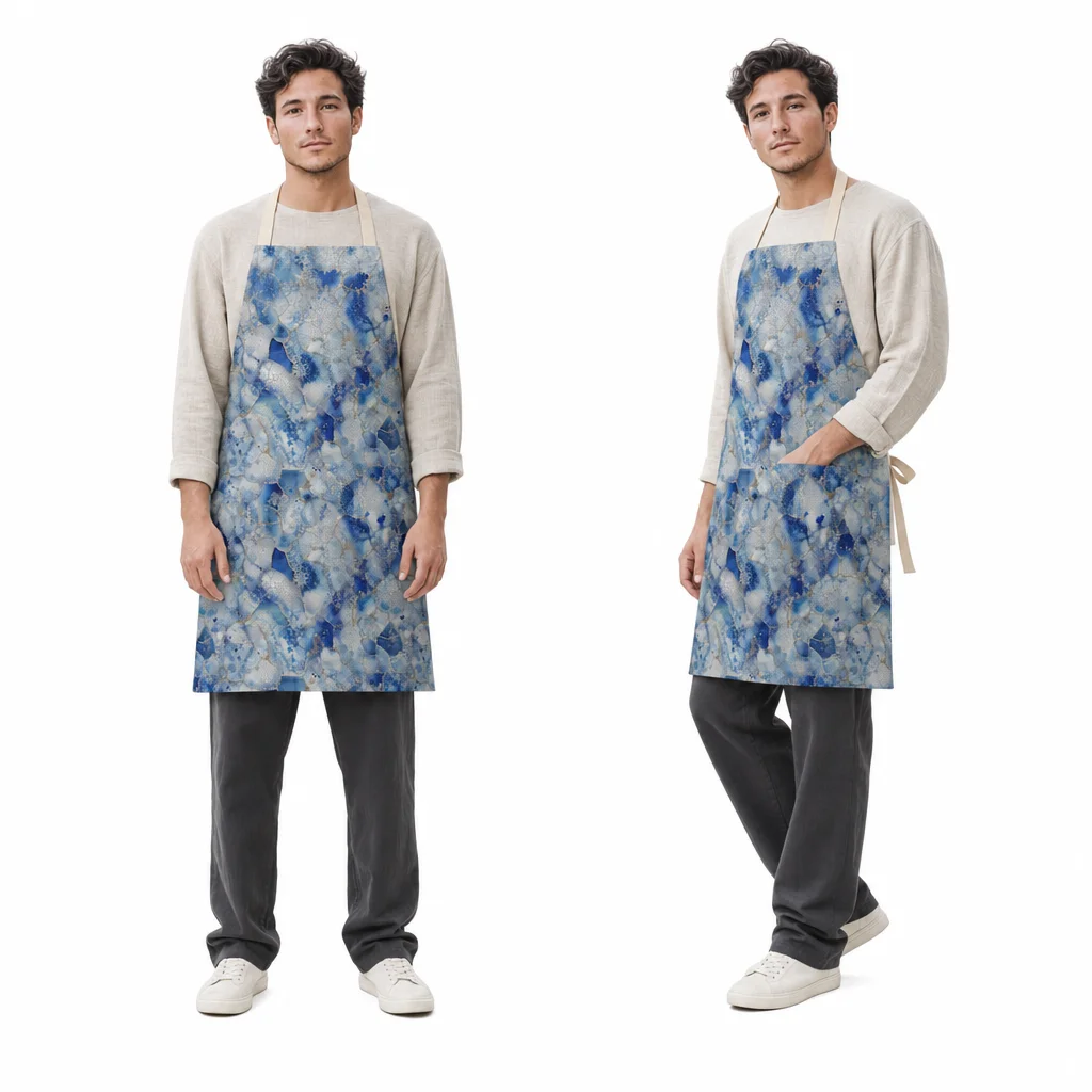 Blue Glaze Cracks All-Over Print Apron - worn by model