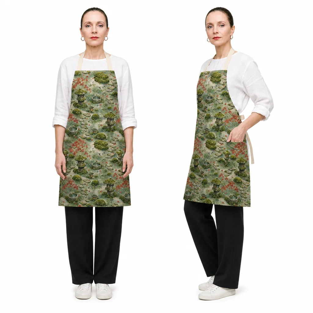 Kyoto Moss Garden All-Over Print Apron - worn by model